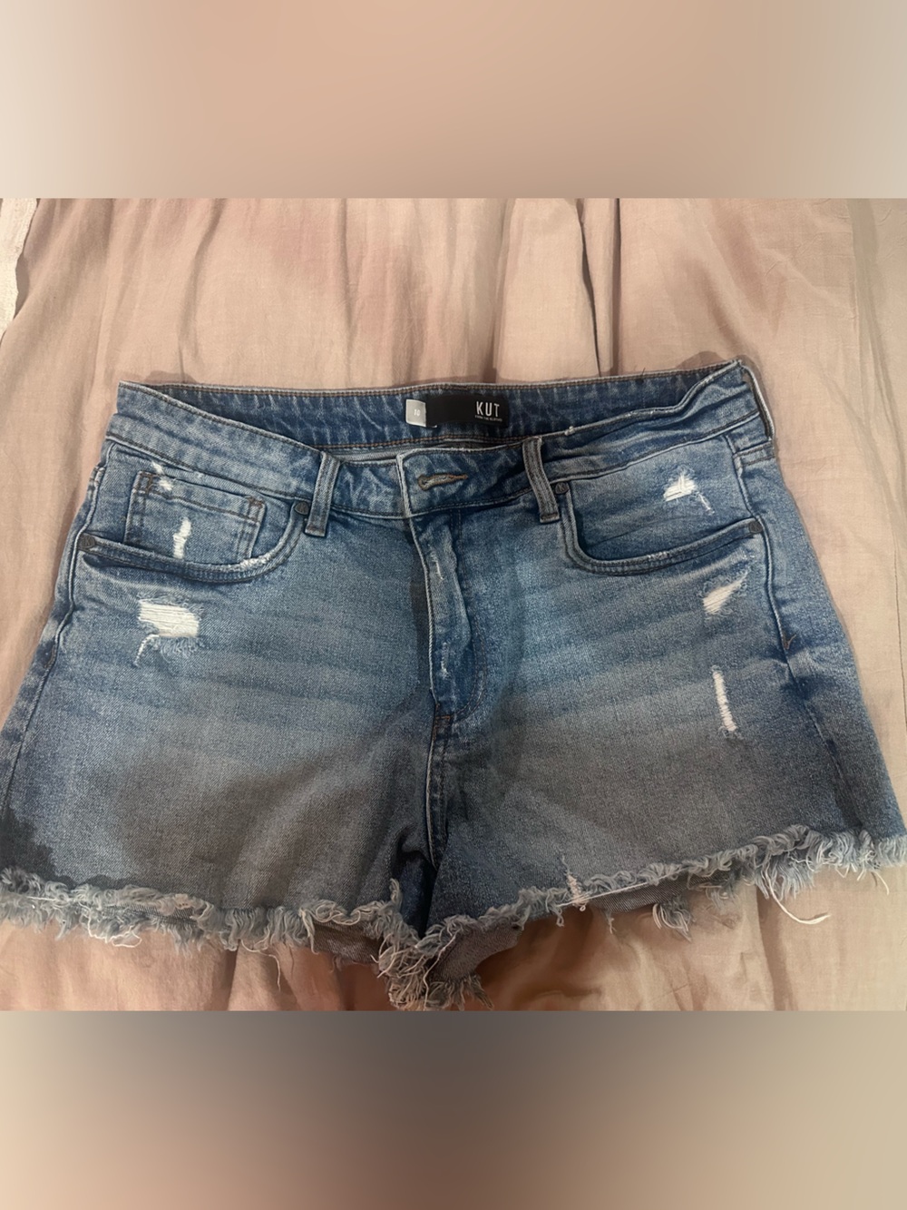 Kut from the Kloth Frayed Hem Distressed Denim Shorts - Blue